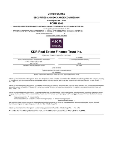 Thumbnail KKR Real Estate Finance Trust 10-Q Quarterly Report FY2018 