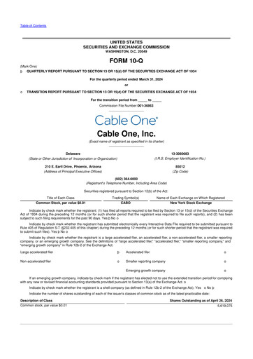 Thumbnail Cable One 10-Q Quarterly Report FY2024 