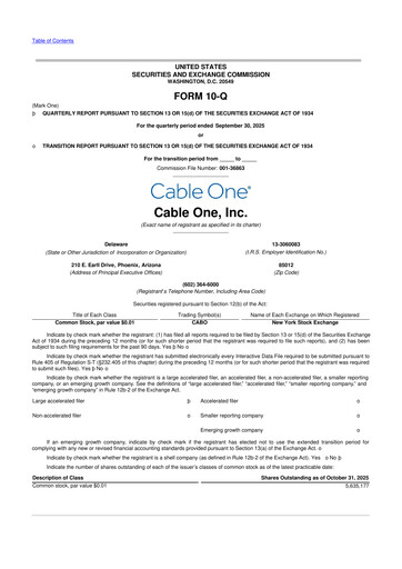 Thumbnail Cable One 10-Q Quarterly Report FY2025 