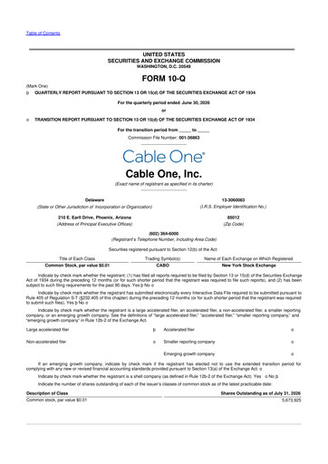 Miniature Cable One 10-Q Rapport trimestriel 2026 