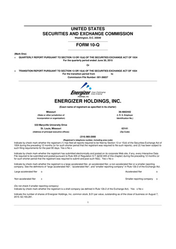 Thumbnail Energizer Holdings
 10-Q Quarterly Report FY2015 