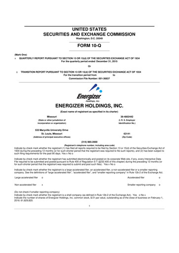 Thumbnail Energizer Holdings
 10-Q Quarterly Report FY2016 