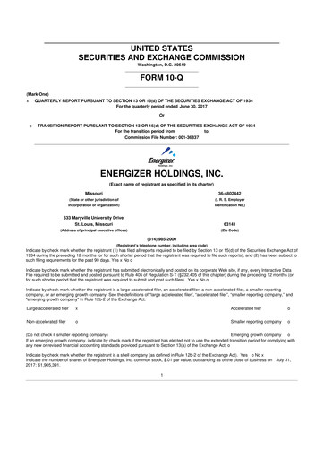 Thumbnail Energizer Holdings
 10-Q Quarterly Report FY2017 