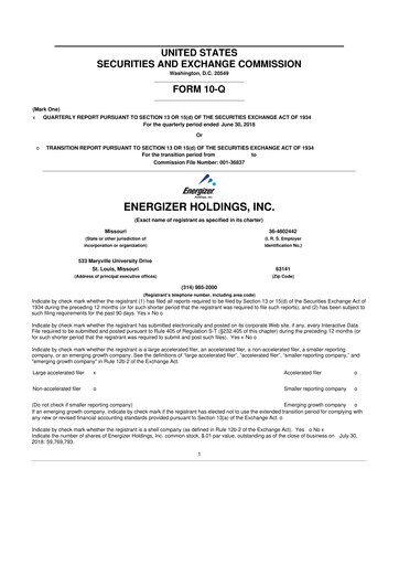 Thumbnail Energizer Holdings
 10-Q Quarterly Report FY2018 
