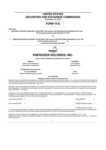 Thumbnail Energizer Holdings
 10-Q Quarterly Report FY2019 