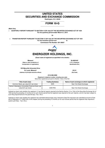 Thumbnail Energizer Holdings
 10-Q Quarterly Report FY2019 