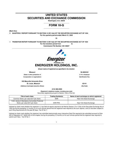 Thumbnail Energizer Holdings
 10-Q Quarterly Report FY2020 