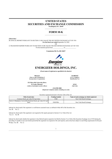 Thumbnail Energizer Holdings
 10-K Annual Report 2020