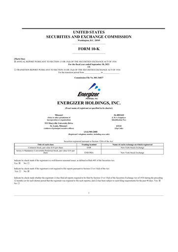 Thumbnail Energizer Holdings
 10-K Annual Report 2021