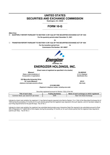 Thumbnail Energizer Holdings
 10-Q Quarterly Report FY2020 