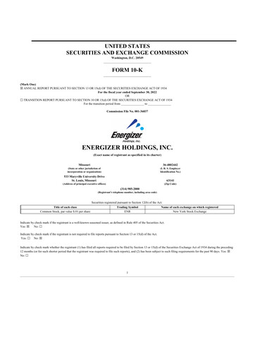 Thumbnail Energizer Holdings
 10-K Annual Report 2022