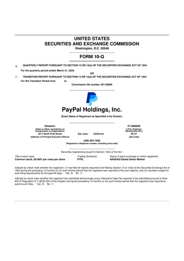 Thumbnail PayPal 10-Q Quarterly Report FY 