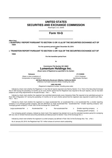 Thumbnail Lumentum 10-Q Quarterly Report FY2019 