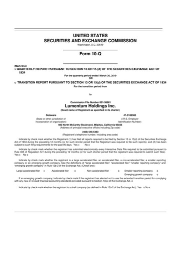 Thumbnail Lumentum 10-Q Quarterly Report FY2019 