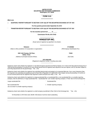 Thumbnail Wingstop Restaurants 10-Q Quarterly Report FY2015 