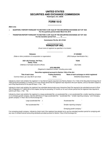 Thumbnail Wingstop Restaurants 10-Q Quarterly Report FY2019 