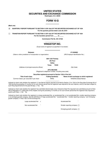 Thumbnail Wingstop Restaurants 10-Q Quarterly Report FY2019 