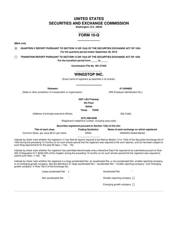 Thumbnail Wingstop Restaurants 10-Q Quarterly Report FY2019 