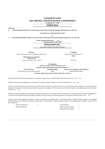 Thumbnail Wingstop Restaurants 10-K Annual Report 2019