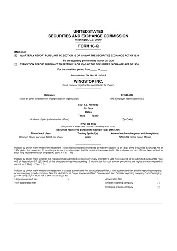 Thumbnail Wingstop Restaurants 10-Q Quarterly Report FY2020 