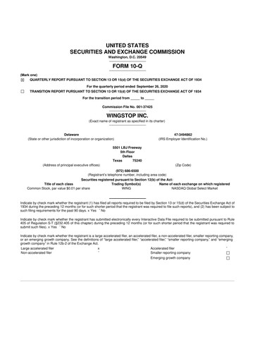 Thumbnail Wingstop Restaurants 10-Q Quarterly Report FY2020 