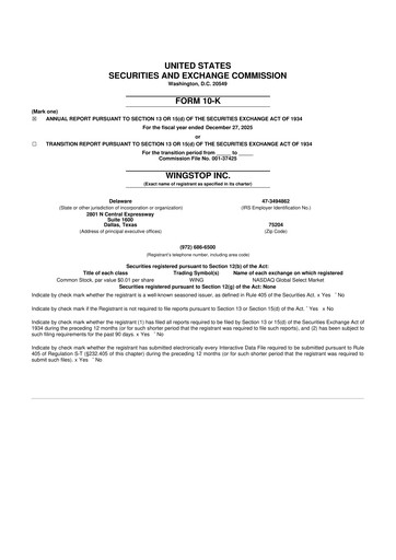 Thumbnail Wingstop Restaurants 10-K Annual Report 2025