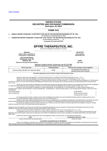 Thumbnail Spyre Therapeutics 10-K Annual Report 2023
