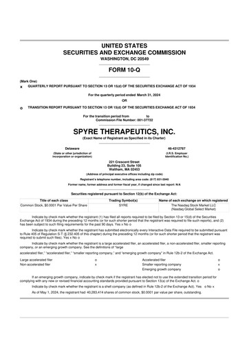 Thumbnail Spyre Therapeutics 10-Q Quarterly Report FY2024 
