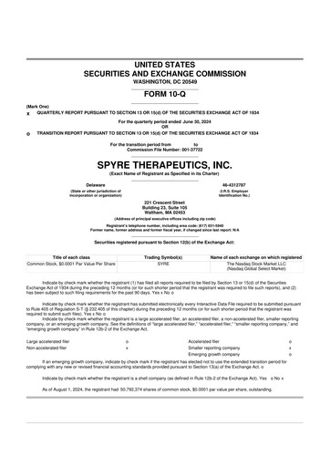 Thumbnail Spyre Therapeutics 10-Q Quarterly Report FY2024 