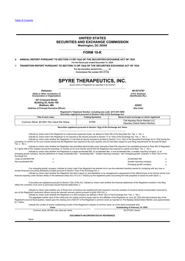 Thumbnail Spyre Therapeutics 10-K Annual Report 2024