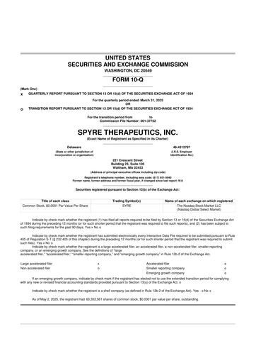 Thumbnail Spyre Therapeutics 10-Q Quarterly Report FY2025 