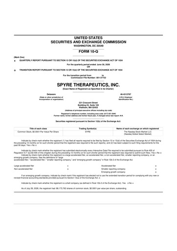 Thumbnail Spyre Therapeutics 10-Q Quarterly Report FY2026 