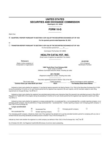 Thumbnail Health Catalyst
 10-Q Quarterly Report FY2021 