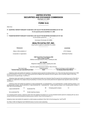 Thumbnail Health Catalyst
 10-Q Quarterly Report FY 