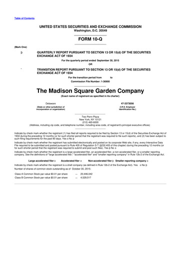 Miniature Madison Square Garden Sports 10-Q Rapport trimestriel 2016 