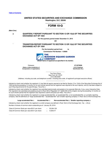 Miniature Madison Square Garden Sports 10-Q Rapport trimestriel 2016 