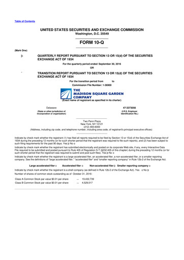 Miniature Madison Square Garden Sports 10-Q Rapport trimestriel 2017 