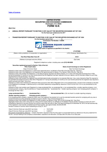 Miniature Madison Square Garden Sports 10-K Rapport annuel 2017