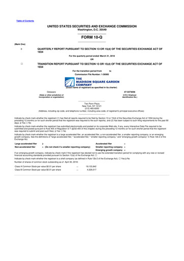 Miniature Madison Square Garden Sports 10-Q Rapport trimestriel 2018 