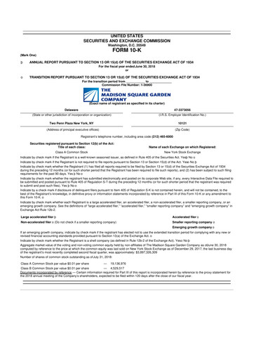 Miniature Madison Square Garden Sports 10-K Rapport annuel 2018