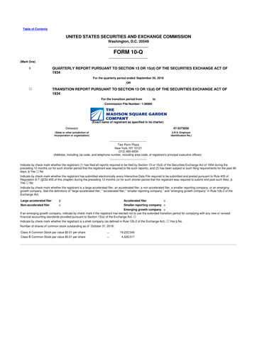 Miniature Madison Square Garden Sports 10-Q Rapport trimestriel 2019 