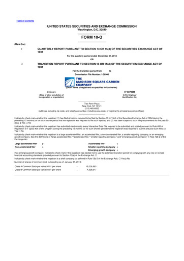 Miniature Madison Square Garden Sports 10-Q Rapport trimestriel 2019 