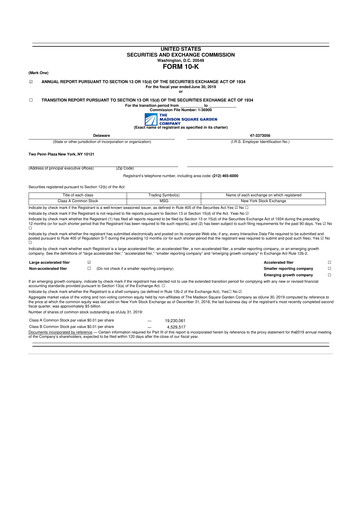 Miniature Madison Square Garden Sports 10-K Rapport annuel 2019