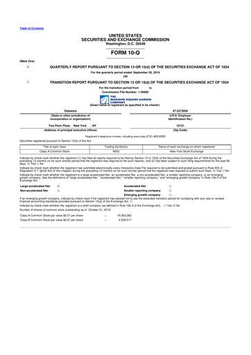 Miniature Madison Square Garden Sports 10-Q Rapport trimestriel 2020 