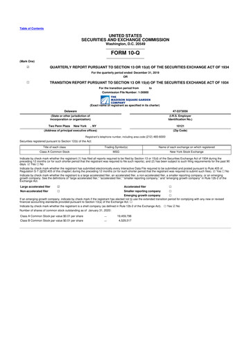 Miniature Madison Square Garden Sports 10-Q Rapport trimestriel 2020 