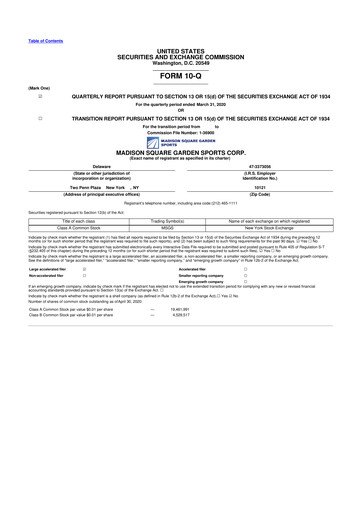 Miniature Madison Square Garden Sports 10-Q Rapport trimestriel 2020 