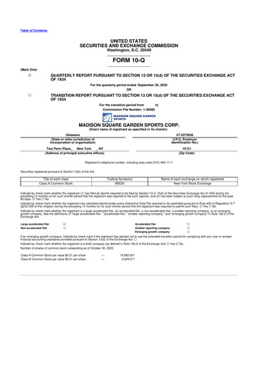 Miniature Madison Square Garden Sports 10-Q Rapport trimestriel 2021 