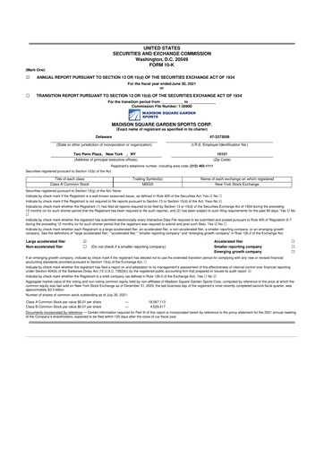 Miniature Madison Square Garden Sports 10-K Rapport annuel 2021