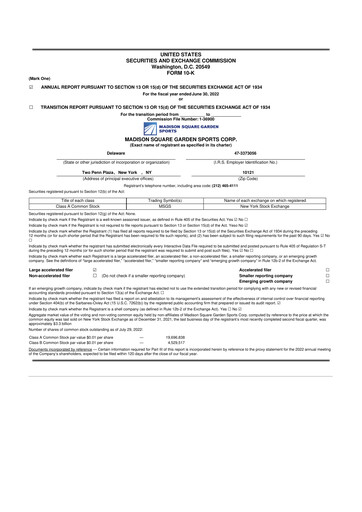 Miniature Madison Square Garden Sports 10-K Rapport annuel 2022