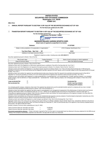 Miniature Madison Square Garden Sports 10-K Rapport annuel 2023